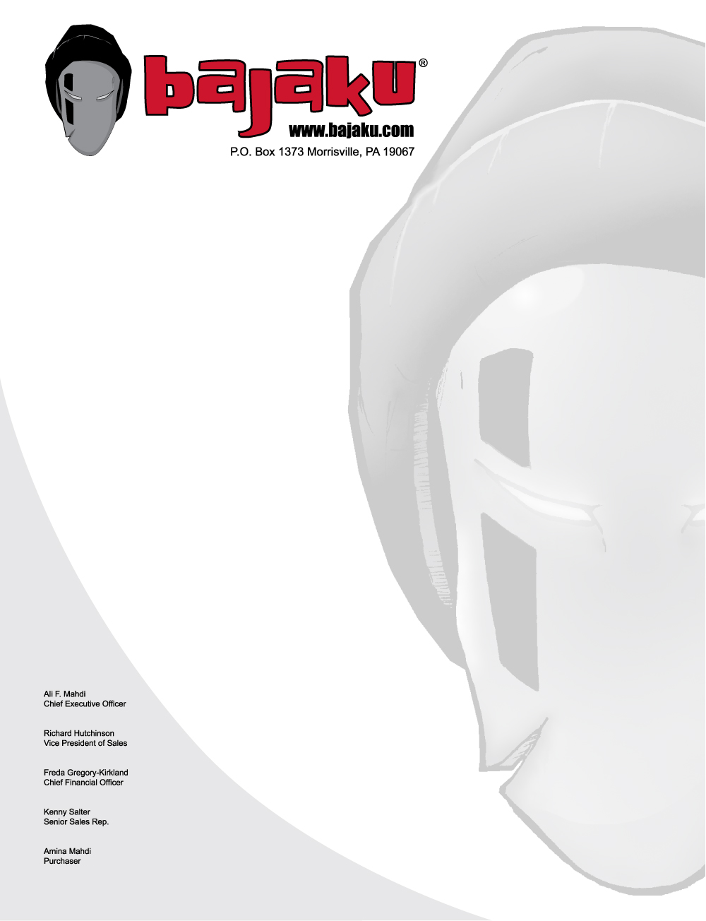 Bajaku letterhead with the wordmark, mask mark, and an oversized ghosted mask illustration