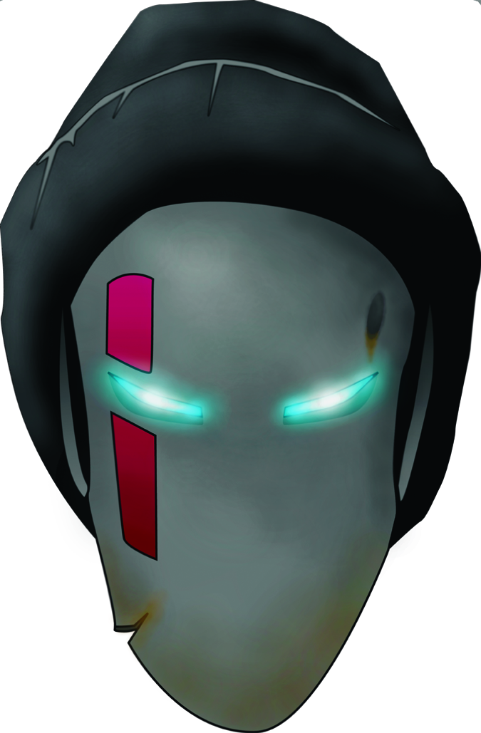 Rendered study of the Bajaku mask character mark in grayscale